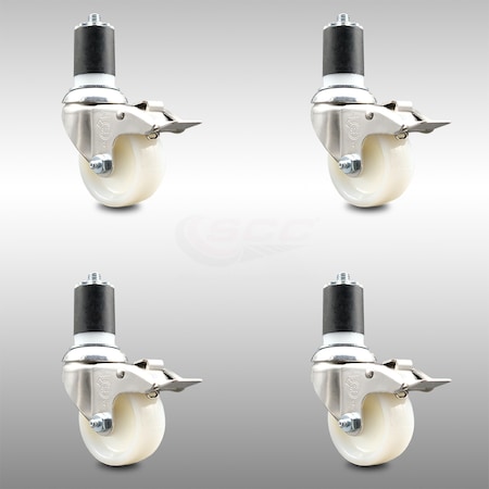 Service Caster 3 Inch 316SS Nylon Wheel Swivel 1-3/4 Inch Expanding Stem Caster Set Lock Brake SCC-SS316TTLEX20S314-NYS-134-4